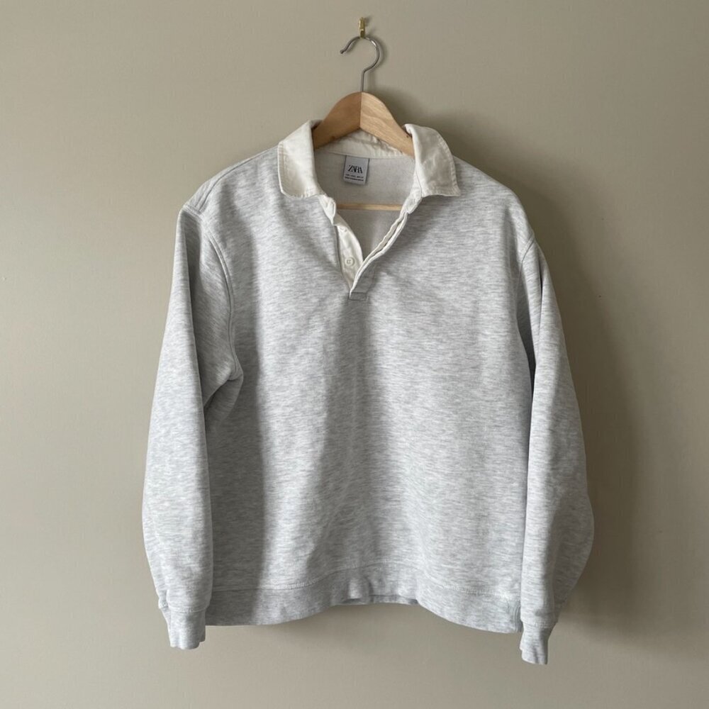 Zara | Collar Grey Polo Sweatshirt - Size L